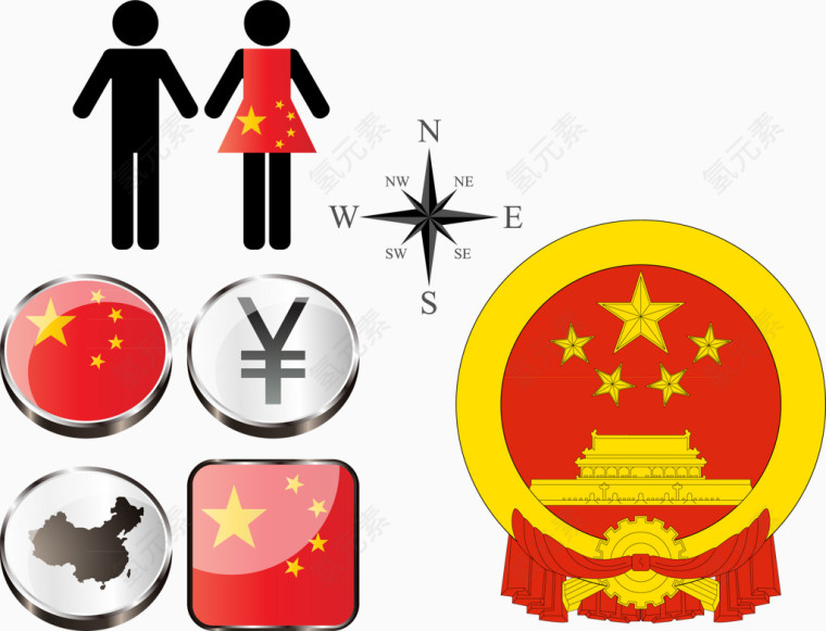 中国矢量国徽国旗五星红旗