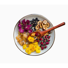 盘子里的花茶材料