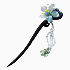 天然檀木步摇岫玉发钗头饰