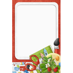 草莓花草剪刀红色边框