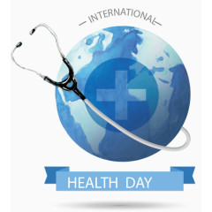 矢量手绘蓝色地球带着听诊器