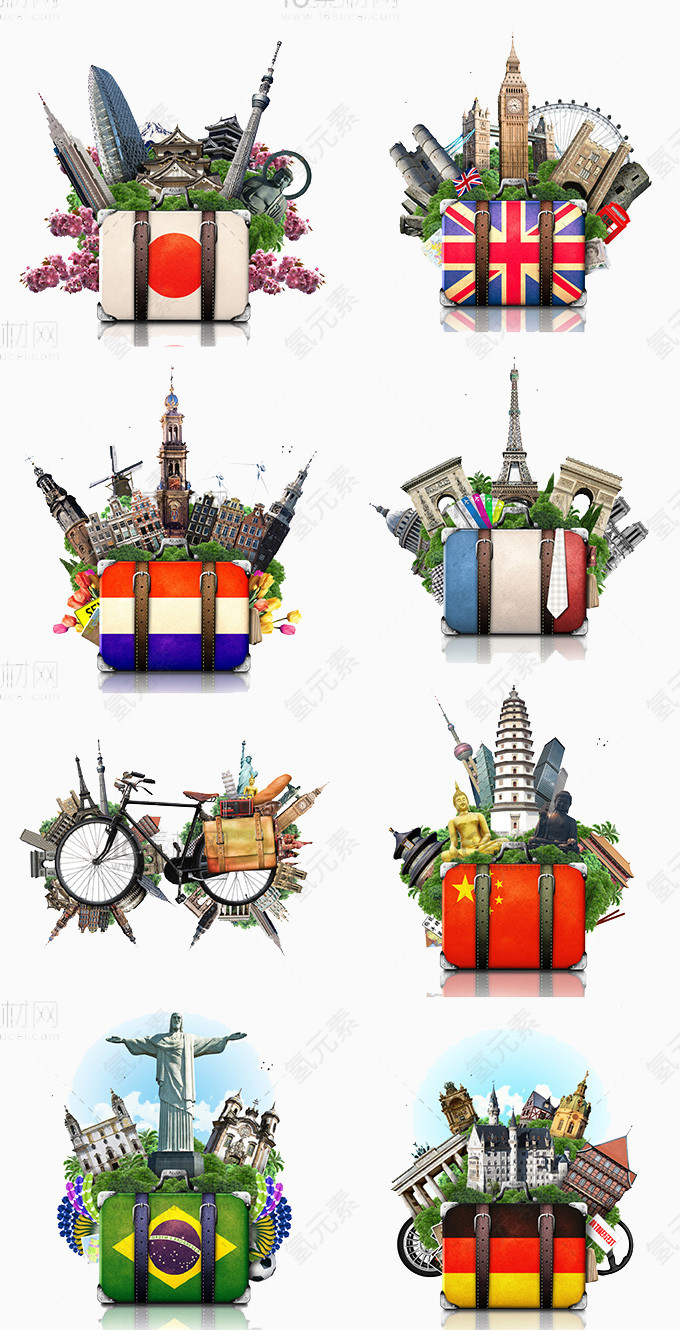 世界各地著名景点与旅行箱