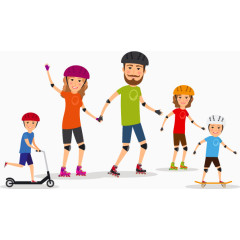 轮滑的一家人矢量