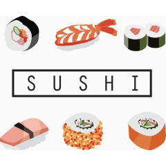 矢量手绘日本料理寿司