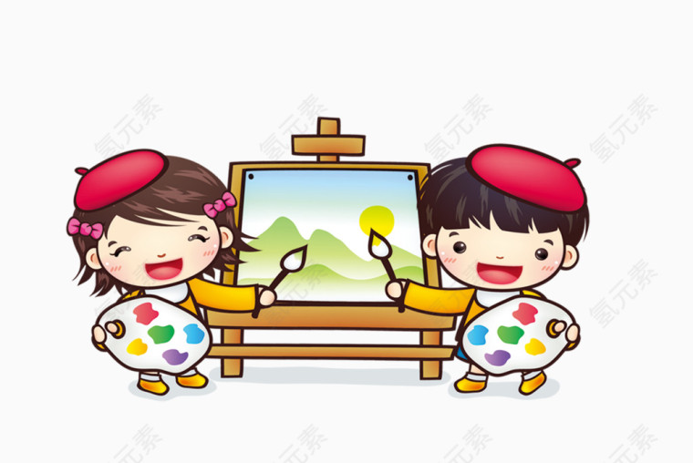 画画中的卡通小孩