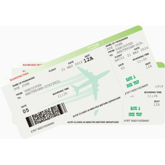 矢量绿色飞机机票