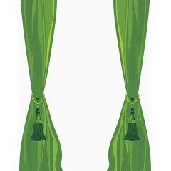 矢量手绘绿色窗帘