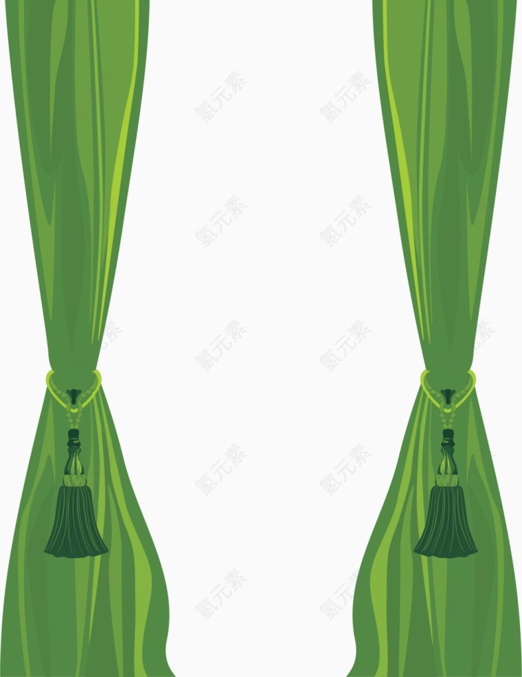 矢量手绘绿色窗帘