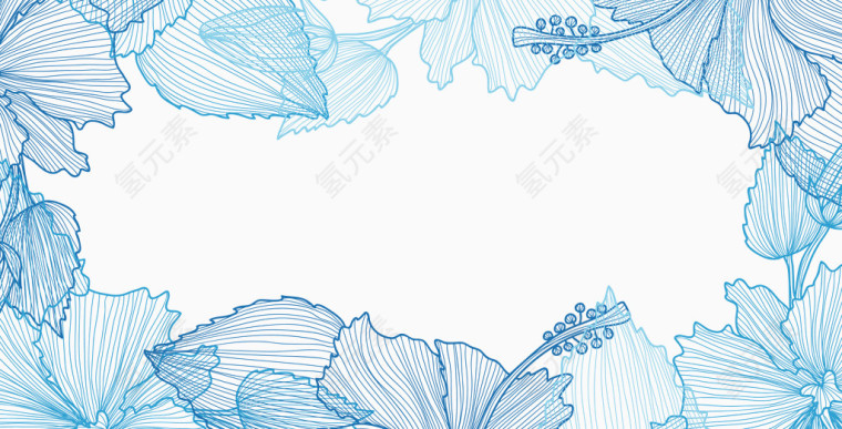 蓝色手绘花卉婚礼卡片矢量图