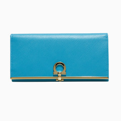 Salvatore Ferragamo/菲拉格慕 女士湖蓝色牛皮长款钱包