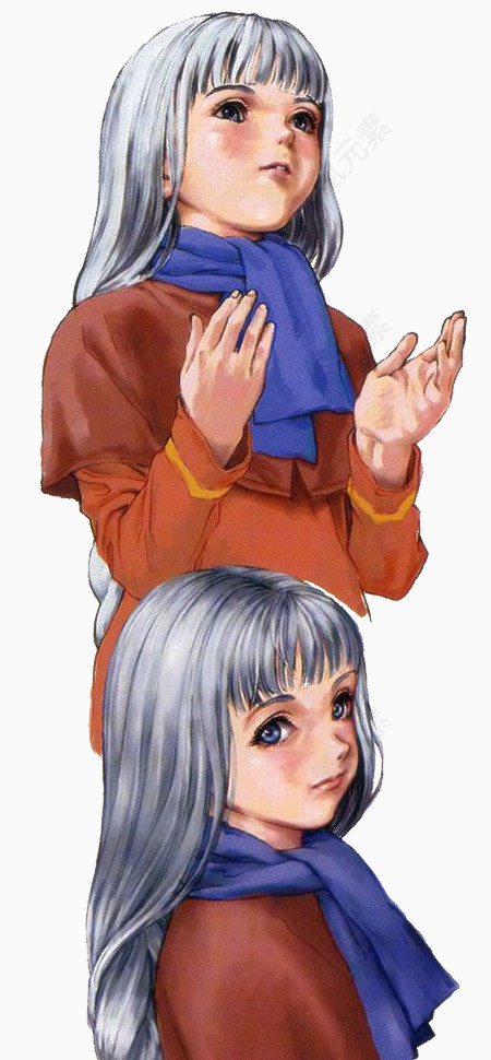 手绘白发小女孩