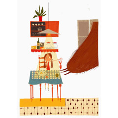 卡通小女孩用餐