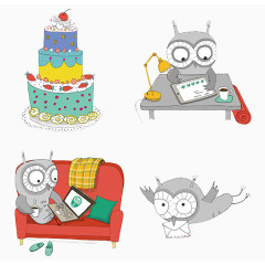 手绘蛋糕猫头鹰送信