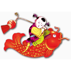 年画娃娃节日元素免抠素材
