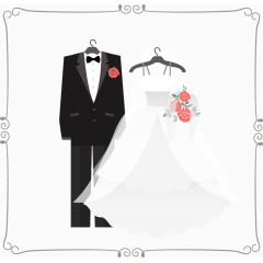 矢量手绘西服和婚纱