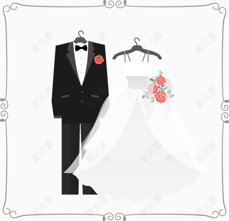 矢量手绘西服和婚纱