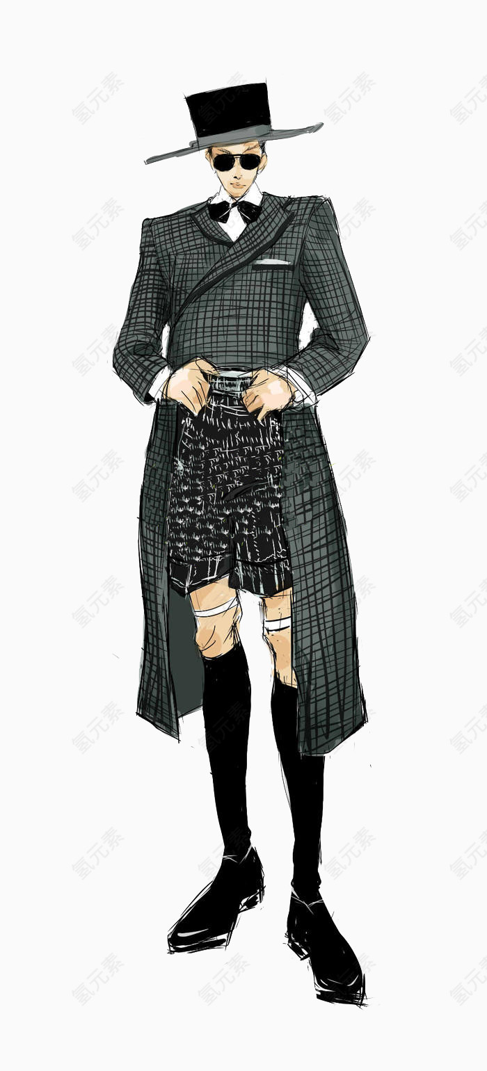 帅气休闲男装西服插画设计