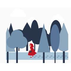 行走在森林里的小红帽矢量