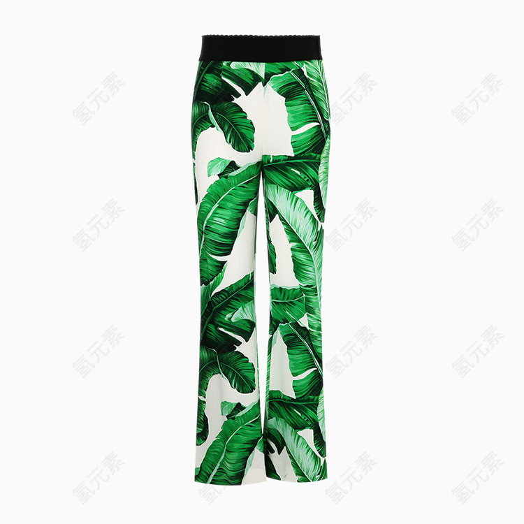 女士白绿底芭蕉叶时尚休闲裤