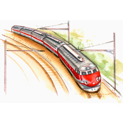水彩风格电车