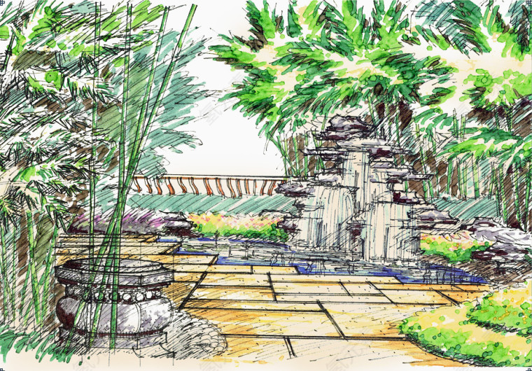 园林景观手绘效果图