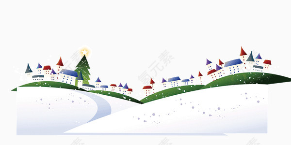 冬季新年卡通雪地别墅