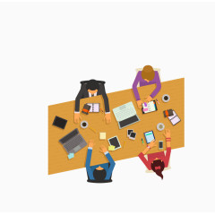 矢量暗色俯视开会会议