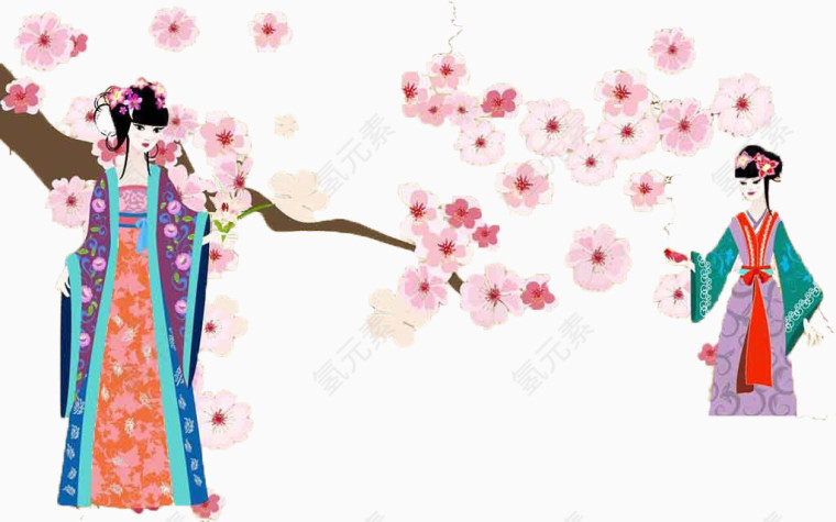 古典美女樱花树下
