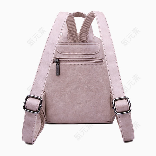 粉色纯色铆钉编织双肩包背面