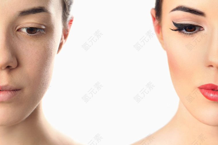 美容化妆对比的美女