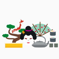 日本茶艺矢量素材图