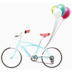 蓝色自行车挂着气球