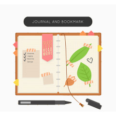 带有书签和叶子的漂亮的笔记本