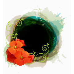 矢量手绘罂粟花与墨迹