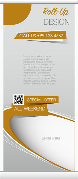 矢量褐色曲线标签展架