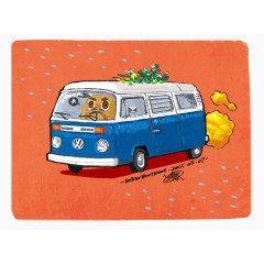 清新可爱卡通儿童插画公交车