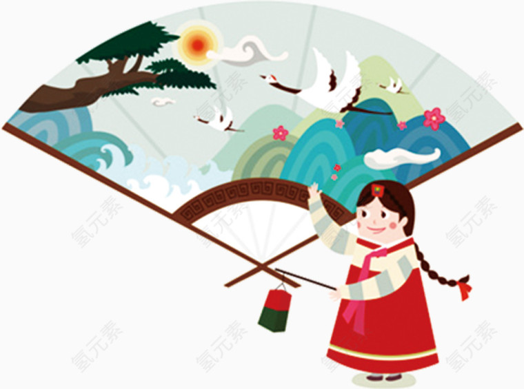 韩式折扇卡通风格装饰图案