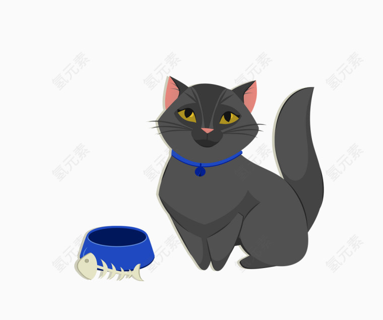 矢量黑色猫咪和骨头
