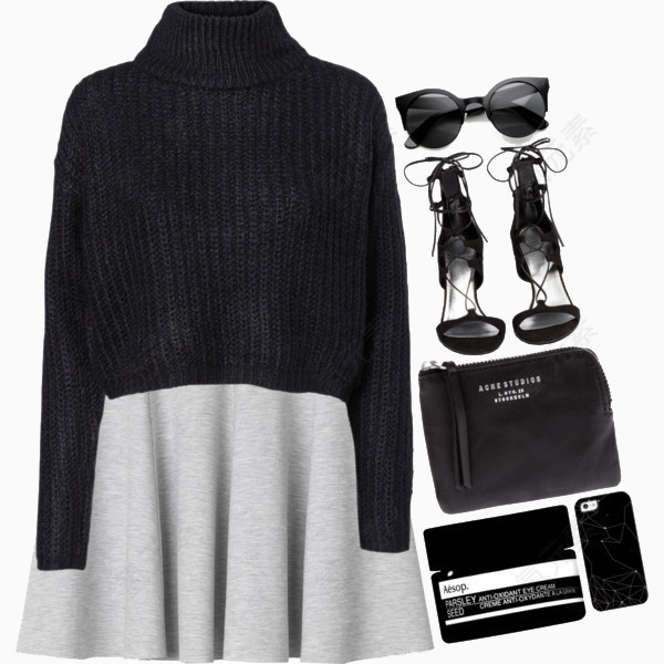 毛衣和半身裙高跟鞋