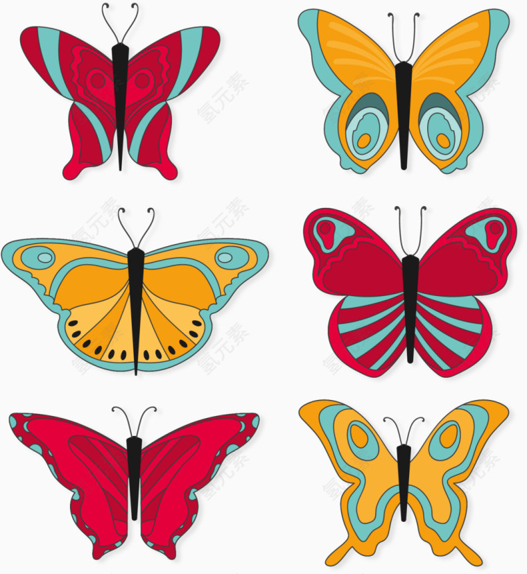 玫红黄色花纹蝴蝶