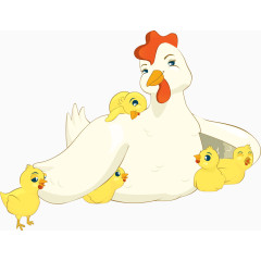 母鸡和小鸡手绘卡通矢量