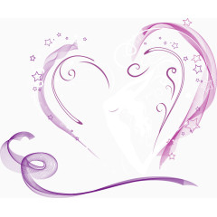 情人节矢量紫色心形花纹人物剪影