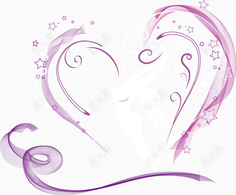 情人节矢量紫色心形花纹人物剪影