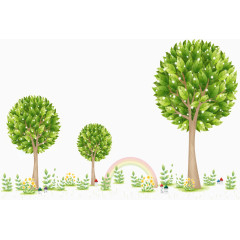 矢量绿色小树彩虹
