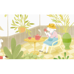 手绘悠闲喝茶的羊