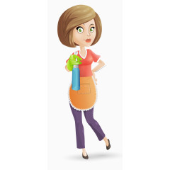 卡通短发的打扫卫生的女人