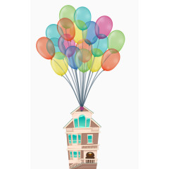 炫彩可爱气球飞屋矢量图