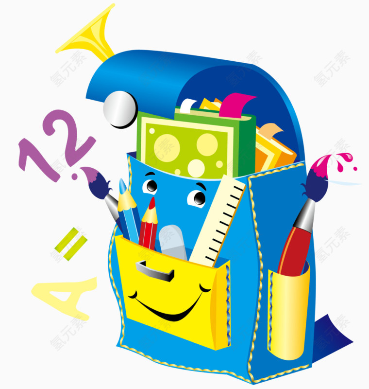 卡通手绘文具包矢量图