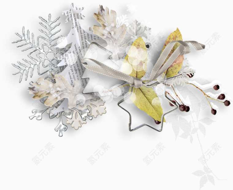 手绘雪花丝带蝴蝶结装饰素材