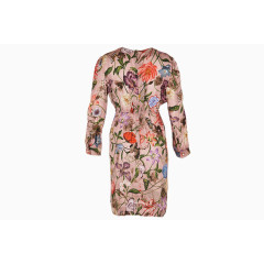 长袖V领花朵图案时尚女士连衣裙